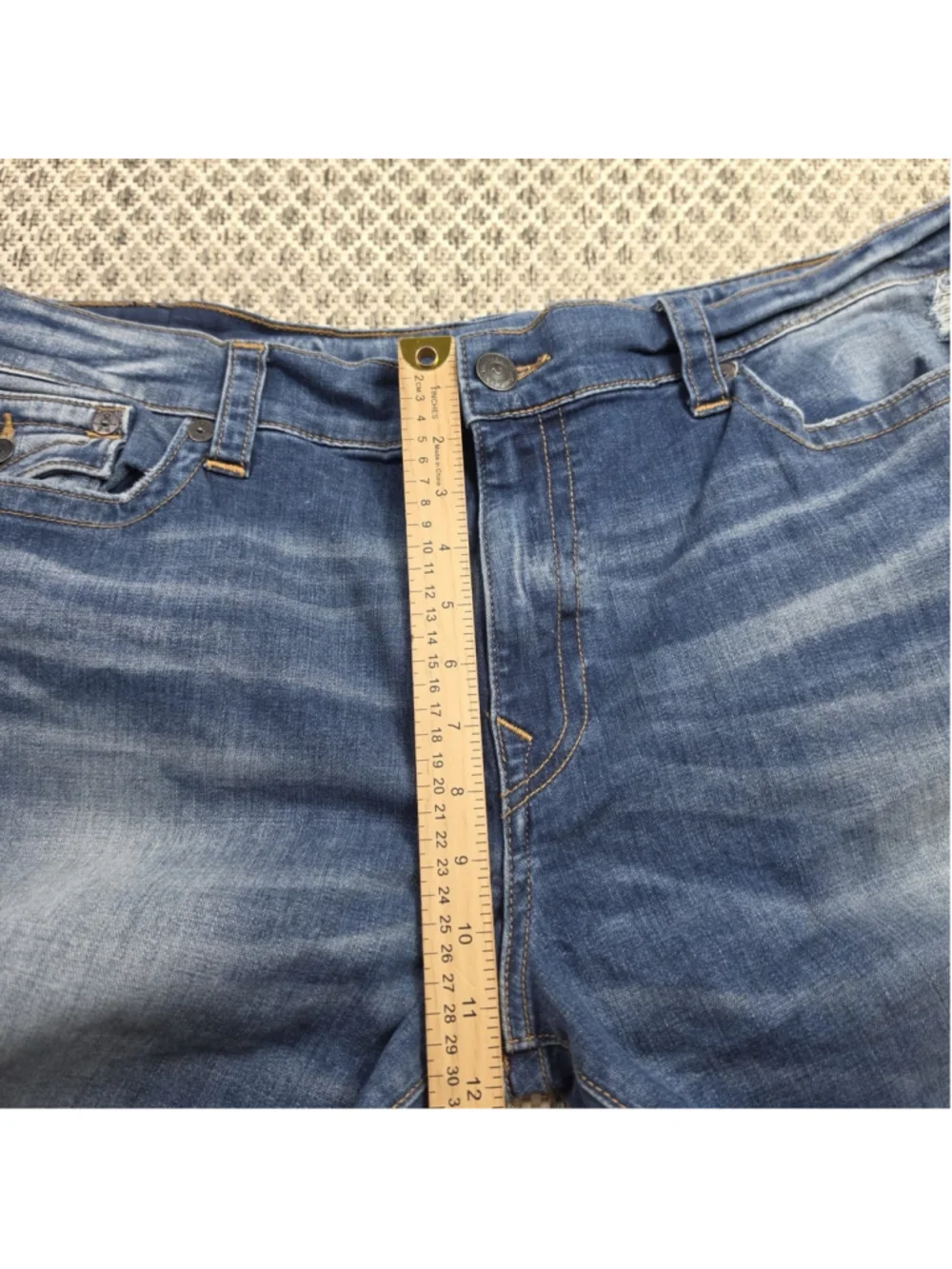 True Religion Geno Jeans Mens 42 Relaxed Slim Distressed Blue Flap Pocket Denim